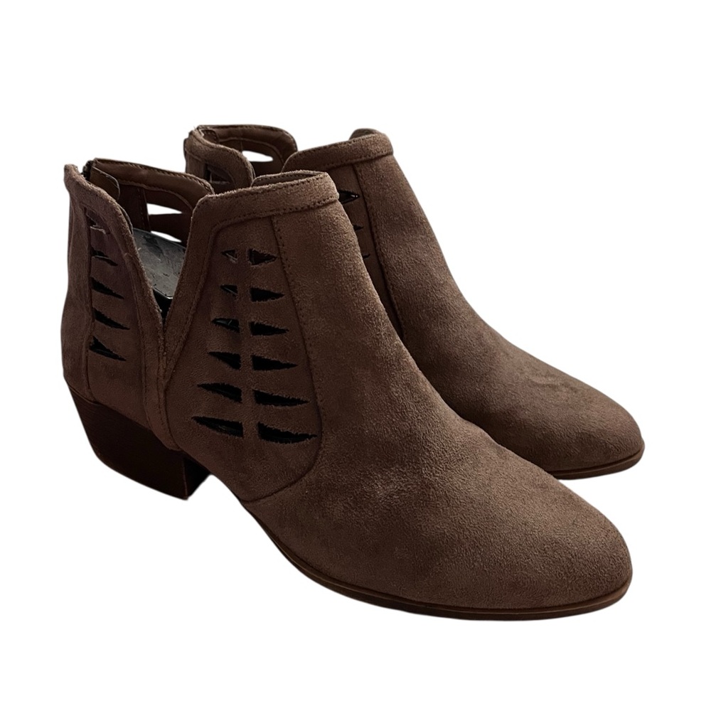 Madden Haldie Ankle Boots Perforated Block Heel Taupe 10M